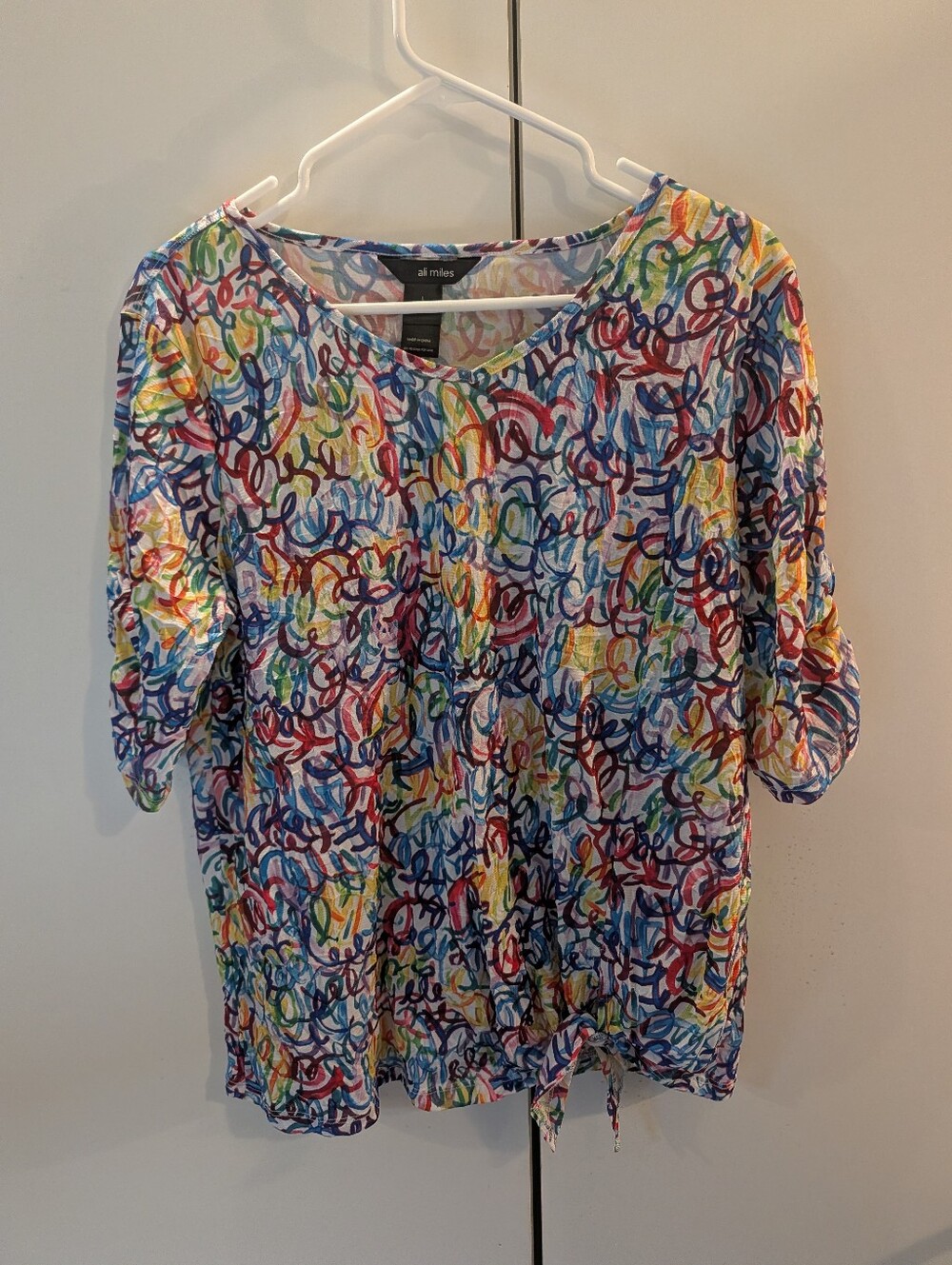 Ali Miles Large Multicolor Scribble-Print Short Sleeve Tunic